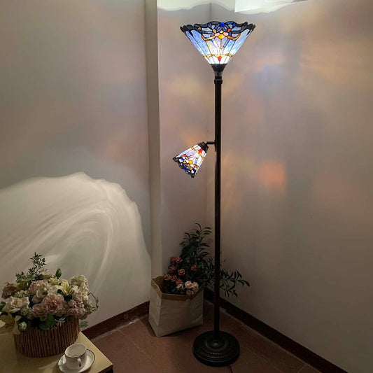 L10686 Baroque Tiffany Style Stained Glass Floor Lamp with Sidelight for Reading Home Decor, 71-inch Tall