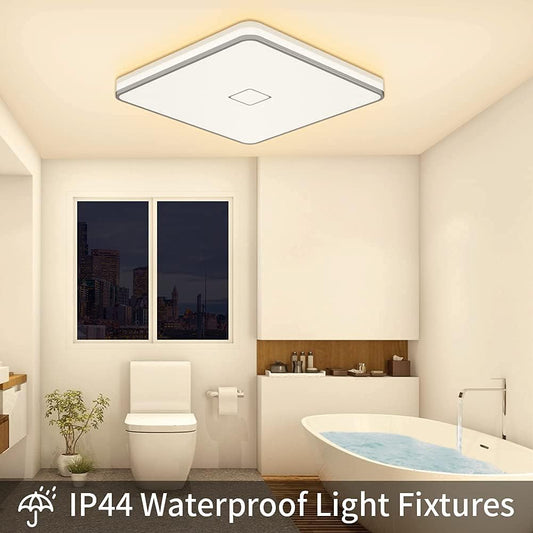 LED Ceiling Light Flush Mount 24W 12.6 inch Square LED Ceiling Lamp with 240Pcs LED Chips Without Flicker, 2050 Lumens, IP44, 80Ra+, 180W Equivalent (Warm White)