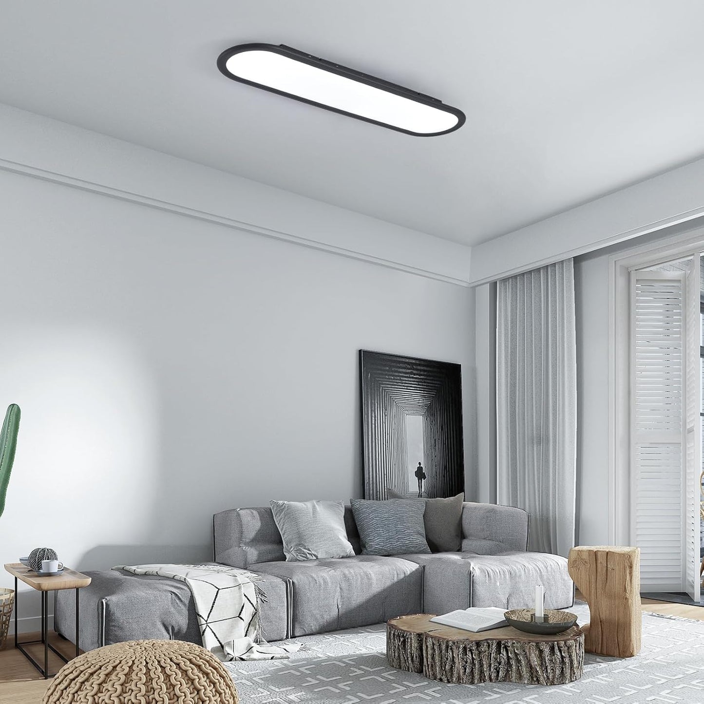 Modern Linear Ceiling Lights,36W LED Ceiling Lamp, High Brightness Long Ceiling Light,27.6 Inch Ultra Thin Low Profile Light Fixture for Bedroom Kitchen Closet Hallway,Black/Cool White 6500K