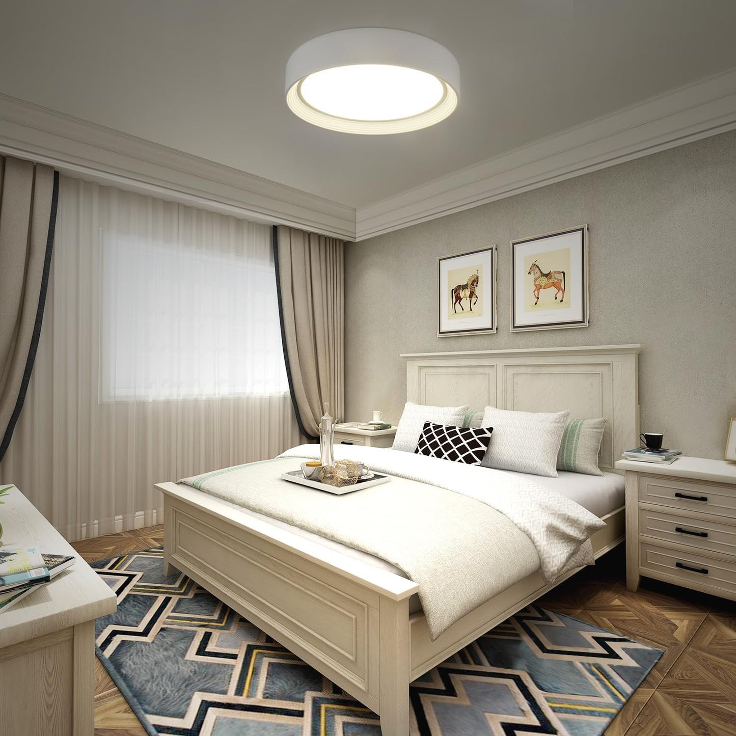 Dimmable Led Flush Mount Ceiling Light,15.75 Inch/36W/ 5CCT 3000K-6000K,Modern White Close to Ceiling Lighting Fixtures,Round Metal Ceiling Lamp for Bedroom,Living Room,Laundry Room