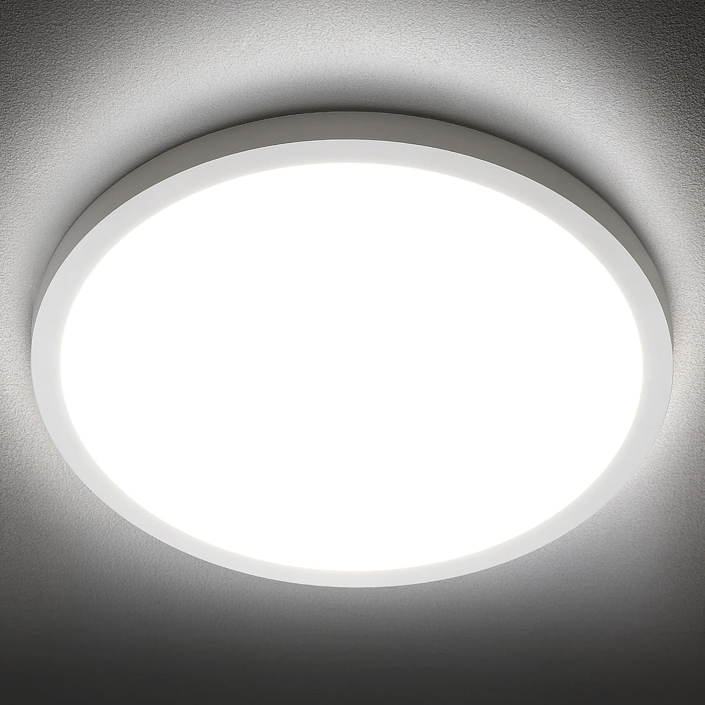 LED Flush Mount Ceiling Light Fixture, 5000K Daylight White, 2400LM, 12 Inch 24W White Round Flat Bedroom Lights, 240W Equiv. Non-Dimmable