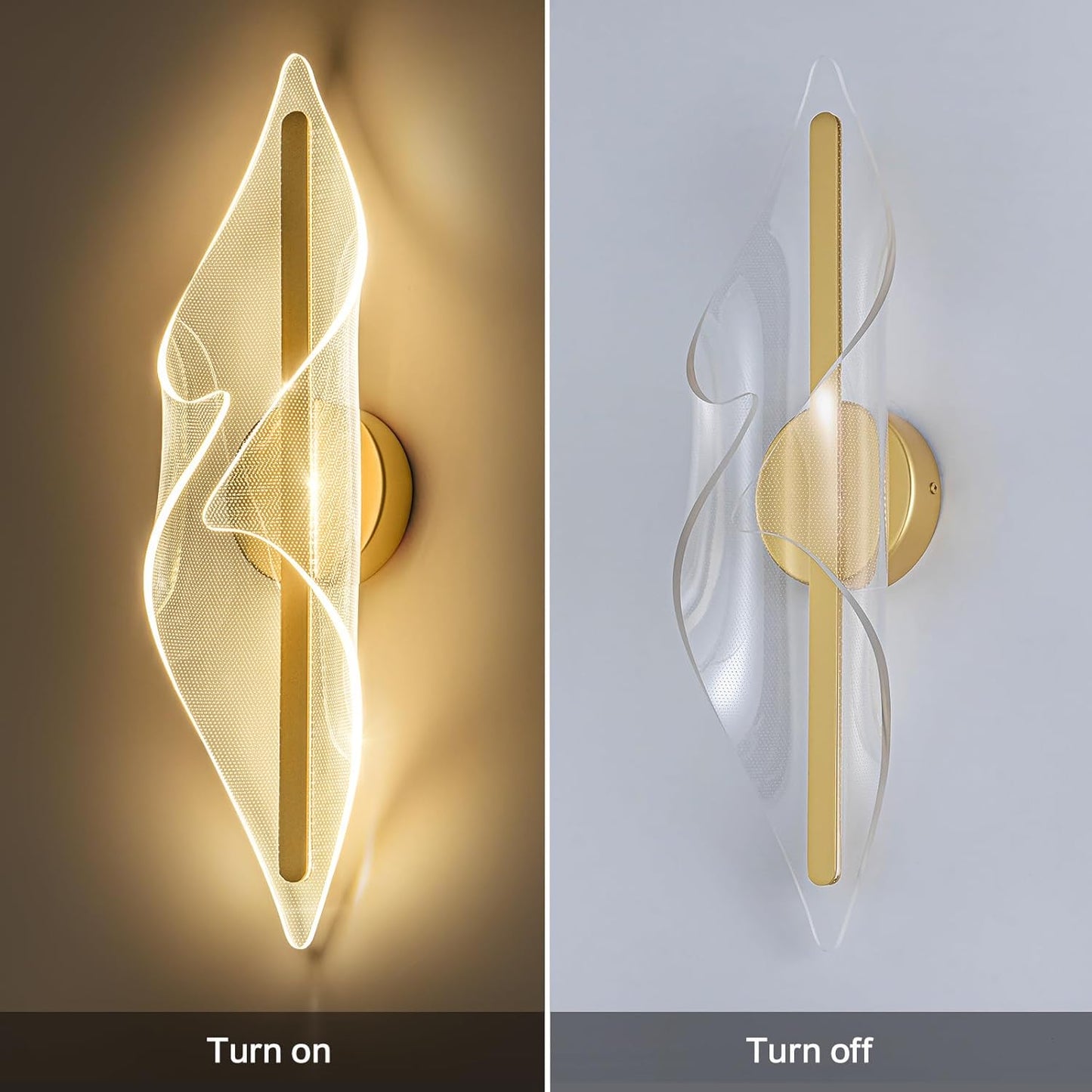 Modern Gold Wall Sconce 17.3Inch LED Wall Lamp with Remote Control Dimmable Acrylic Vanity Light for Living Room Hallway Bathroom Bedroom Stairs