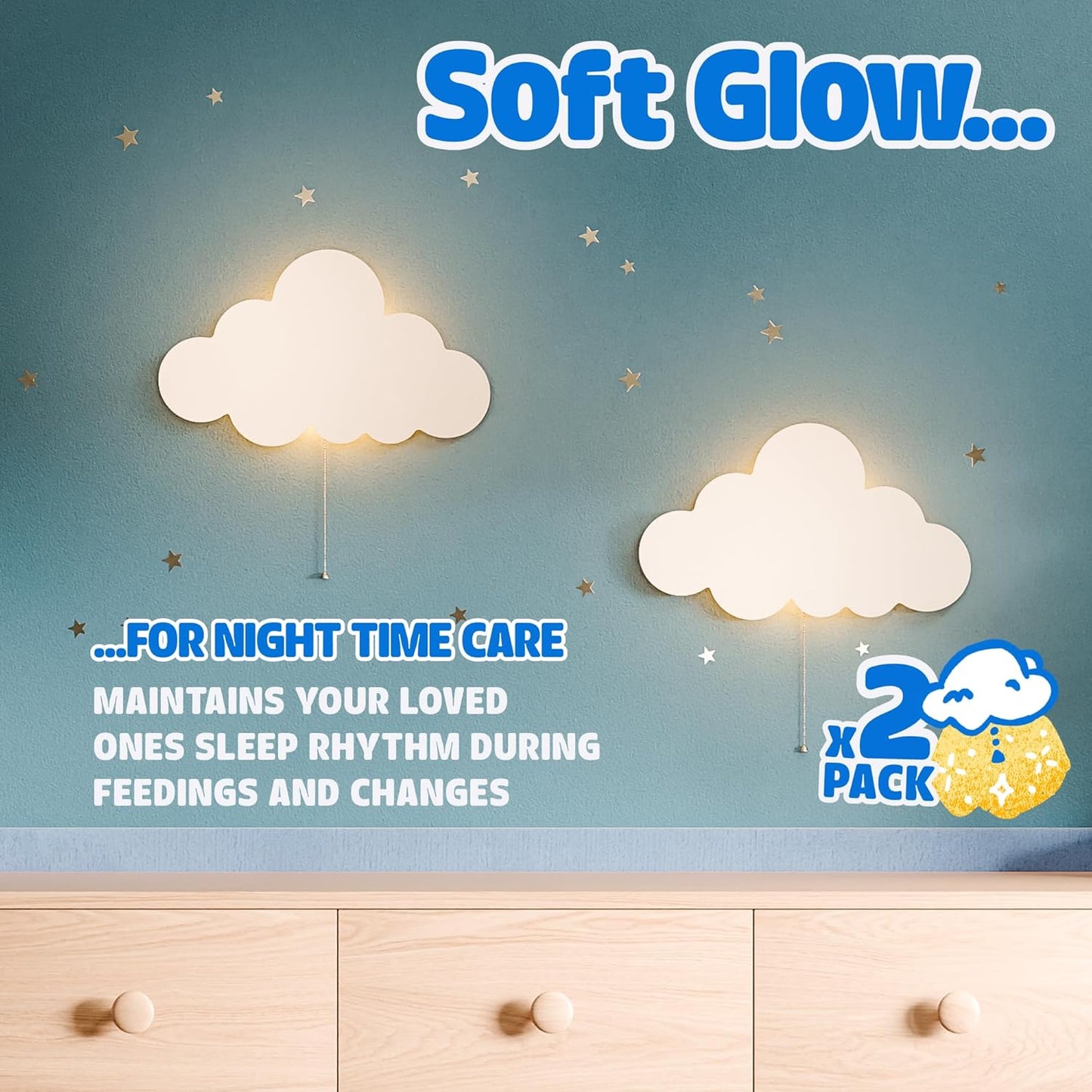 2 Pack Cloud Light - Floating Cloud Wall Lamp for Nursery | Cute Floating Cloud Lamp for Kids Bedroom | Battery-Operated Hanging Cloud Night Lights for Bedroom | Cloud Lamp for Baby Nursery