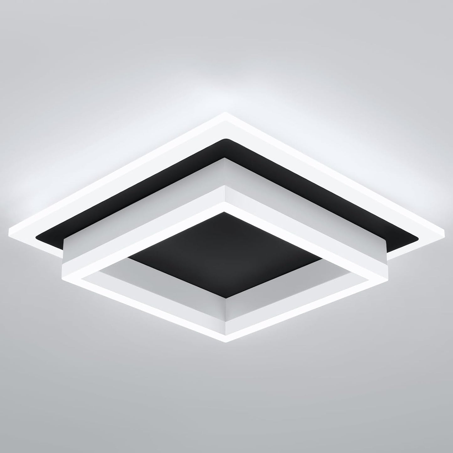 32W Modern LED Ceiling Light, Small Flush Mount Light Fixture, 6000K Cold White Ceiling Lamp, Square Hallway Lighting Fixtures for Living Room Bedroom Bathroom Kitchen (Black, Cold White)