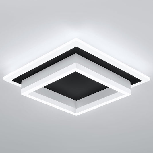 32W Modern LED Ceiling Light, Small Flush Mount Light Fixture, 6000K Cold White Ceiling Lamp, Square Hallway Lighting Fixtures for Living Room Bedroom Bathroom Kitchen (Black, Cold White)
