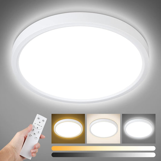 Dimmable Ceiling Light with Remote Control, 8.7Inch 18W 3000K-6000K Light Color Adjustable, Round LED Flush Mount Ceiling Lamp, White Flat Panel Light for Dining Room, Bedroom, Kitchen,Wired