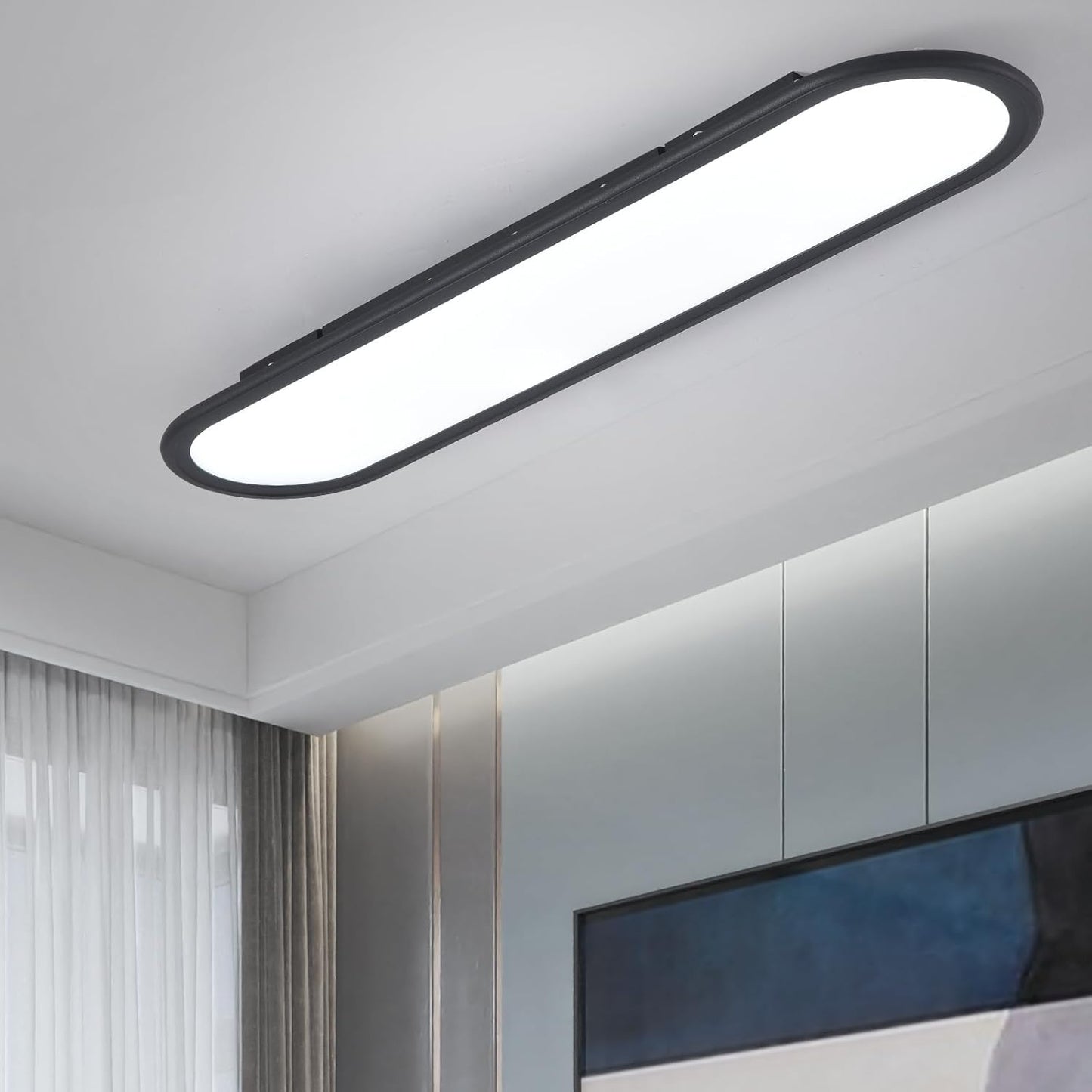 Modern Linear Ceiling Lights,36W LED Ceiling Lamp, High Brightness Long Ceiling Light,27.6 Inch Ultra Thin Low Profile Light Fixture for Bedroom Kitchen Closet Hallway,Black/Cool White 6500K