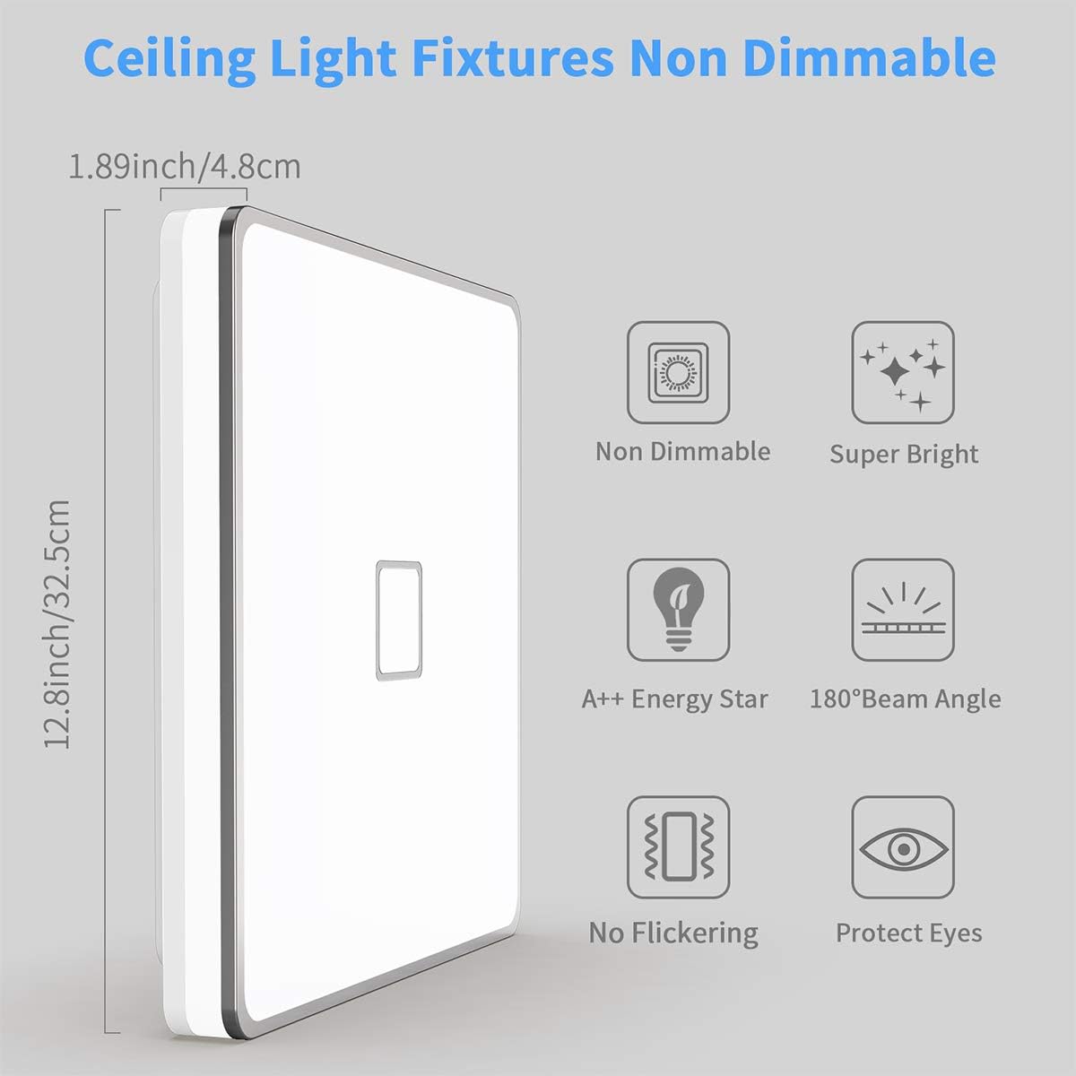 LED Ceiling Light Fixtures Flush Mount 12.8inch 24W Bright White Square LED Ceiling Lamp 5000K, 2050LM Daylight Waterproof Bathroom Ceiling Light for Kitchen Hallway Porch Living Room Bedroom