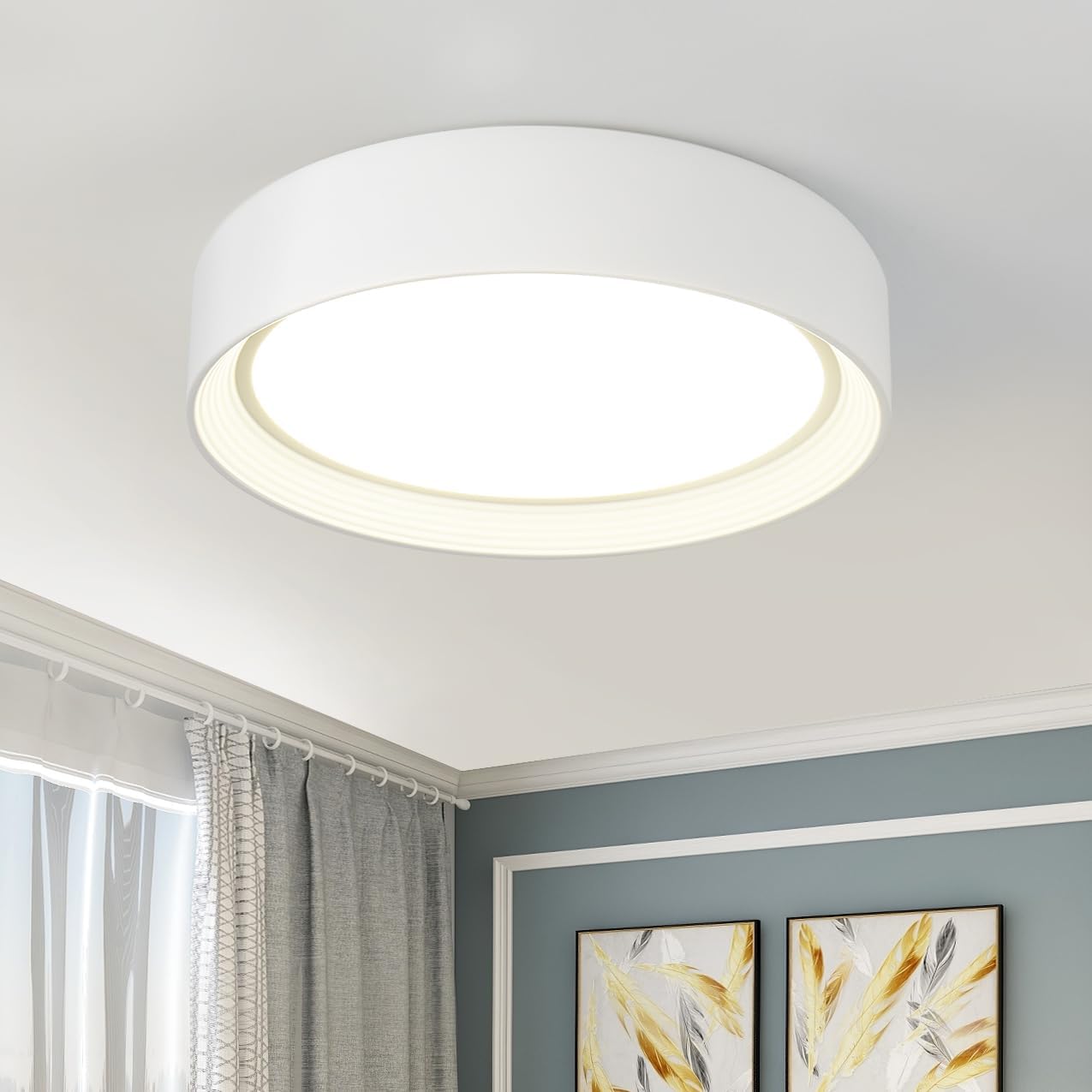 Dimmable Led Flush Mount Ceiling Light,15.75 Inch/36W/ 5CCT 3000K-6000K,Modern White Close to Ceiling Lighting Fixtures,Round Metal Ceiling Lamp for Bedroom,Living Room,Laundry Room