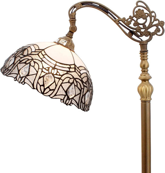 Tiffany Floor Lamp White Crystal Bent Stained Glass Arched Lamp 12X18X64 Inches Gooseneck Adjustable Corner Standing Reading Light Decor Bedroom Living Room  Series