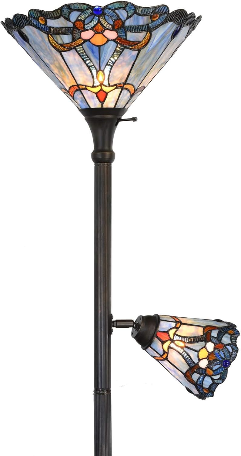 L10686 Baroque Tiffany Style Stained Glass  Floor Lamp with Sidelight for Reading Home Decor, 71-inch Tall