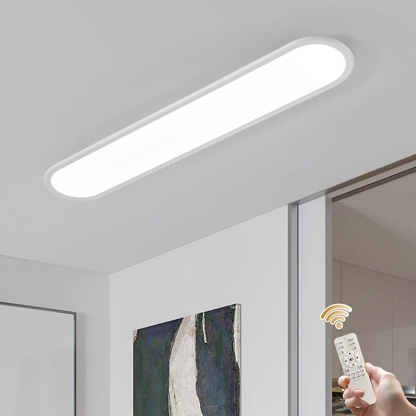 39.4 Inch Dimmable LED Ceiling Light, High Brightness Long Ceiling Lamps,3000-6500K Selectable Modern Ultra Thin Low Profile Light Fixture for Bedroom Kitchen Closet Hallway,White/48W