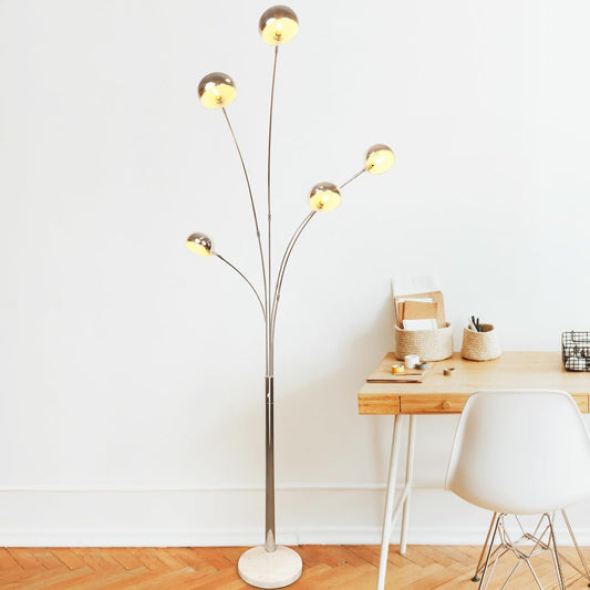 5-Light Arc Floor Lamp, 86.6" Chrome Floor Lamps for Living Room, Multi-Head LED Standing Tall Lamp with Adjustable Arms, Modern Tree Floor Lamp for Bedroom, Study, Office, E12 Bulbs Included