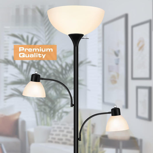Floor Lamps for Living Room, 72" Tall  Floor Lamp with 8W Adjustable Reading Lights, Industrial Lamps for Living Room, Bedroom, Office, Black Tree Floor Lamp, 3 Bulbs Included