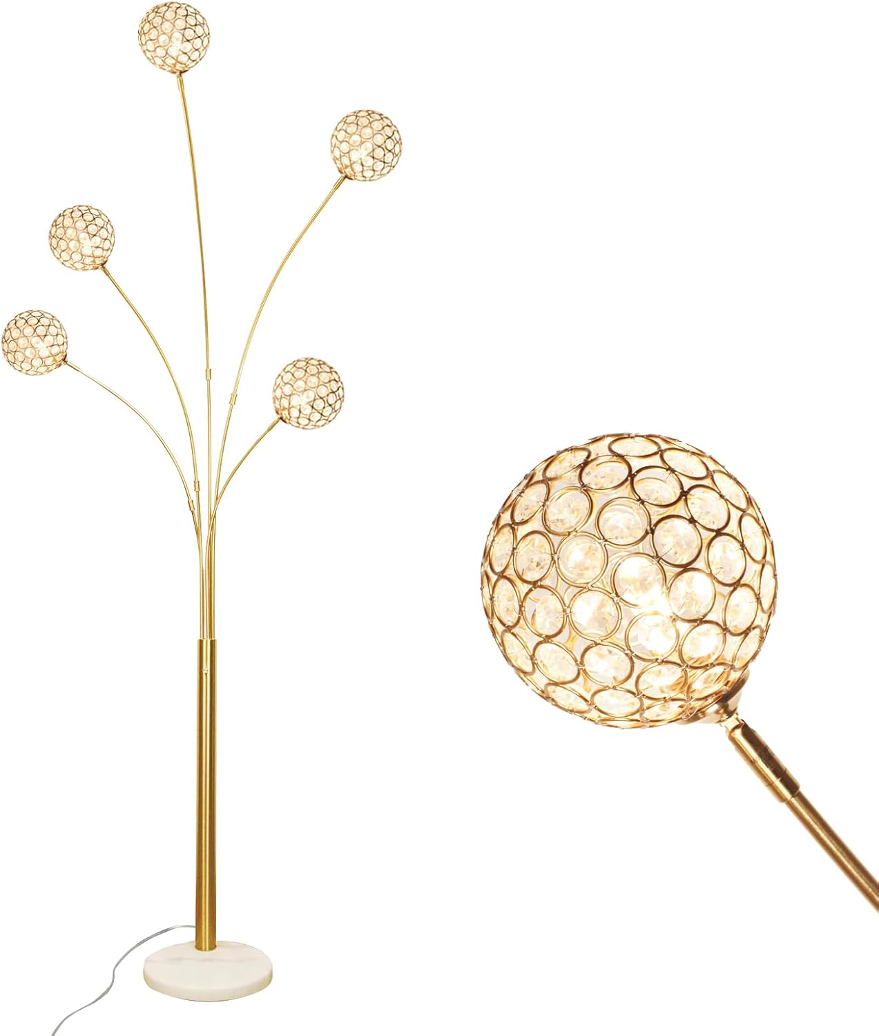 Floor Lamps for Living Room, 5-Light Gold Arc Standing Lamp, 86.6" Modern Tall Tree Floor Lamp with Adjustable Arms, Multi-Head LED Floor Lamps for Bedroom, Study, Office, G9 Bulbs Included