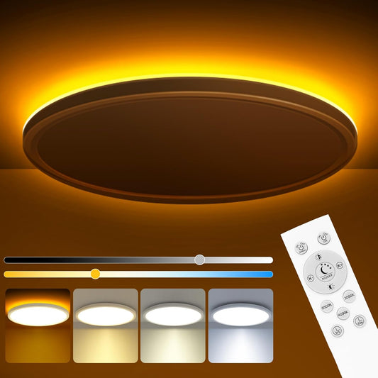 12 Inch LED Ceiling Light with Night Light 1800K, 3000K/4000K/6500K Dimmable Light Fixtures with Remote Control,24W 2400lm Low Profile Ceiling Lamp for Bedroom LivingRoom Bathroom Kitchen-White