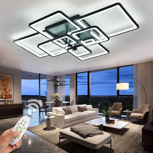 Modern Led Ceiling Light for Living Room,dimmable Ceiling Light Fixture with Remote,Black Flush Mount Ceiling Light,120W Ceiling Lamps,41.7″Ceiling Lighting,Big Ceiling led.