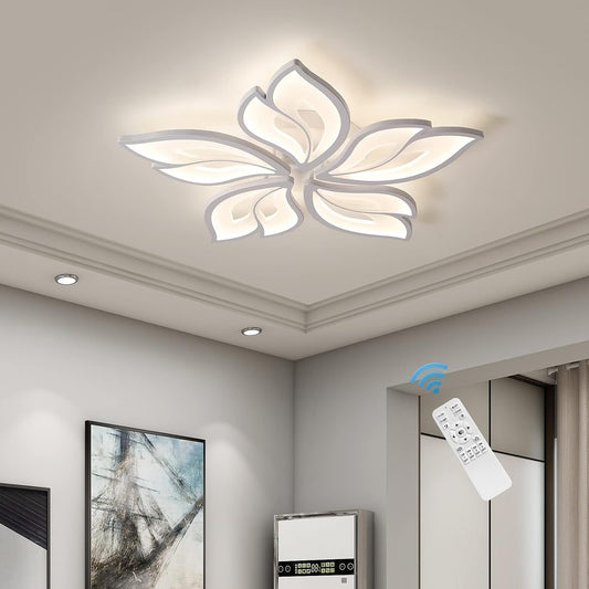 Modern Ceiling Light,23.6” Dimmable LED Chandelier Flush Mount,Remote Control Acrylic Leaf Lamp Fixture for Living Room Dining Room Bedroom 60W