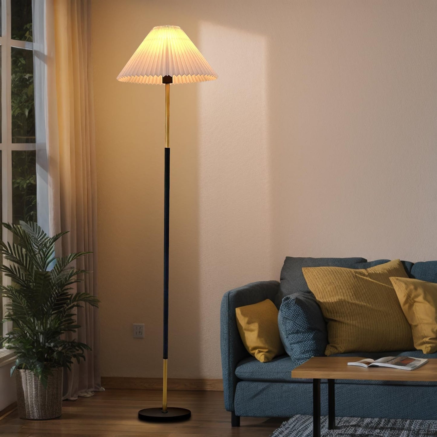 66''Floor Lamp,9W LED Edison Bulb Included Nordic Style Standing Lamp with Foot Switch and Pleated Shade, Tall Floor Lamp Reading for Living Room Bedroom Office Classroom Dorm Room