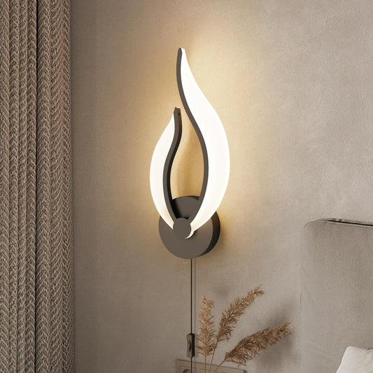 Modern LED Wall Lamps for Bedrooms Set of 2 Black Plug in Wall Light Fixtures 3000K 10Watt Wall Mounted Bedside Lamps