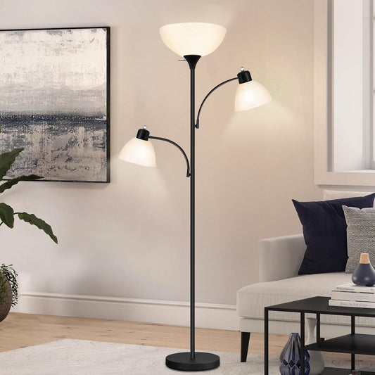 Floor Lamps for Living Room, 72" Tall  Floor Lamp with 8W Adjustable Reading Lights, Industrial Lamps for Living Room, Bedroom, Office, Black Tree Floor Lamp, 3 Bulbs Included