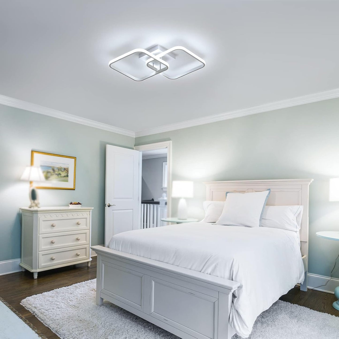 Ceiling Light Fixture, 23 Inch Sqaure Modern LED Ceiling Light, 42W Cold White 6500K Flush Mount Ceiling Light for Hallway Living Room Dinning Room Kitchen and Bedroom Acrylic Ceiling Lamps