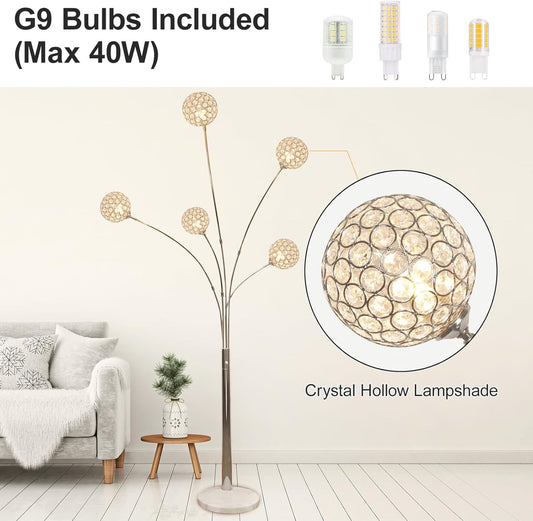 Floor Lamps for Living Room, 3-Light Chrome Arc Standing Lamp, 86.6" Modern Tall Tree Floor Lamp with Adjustable Arms, Multi-Head LED Floor Lamps for Bedroom, Study, Office, G9 Bulbs Included