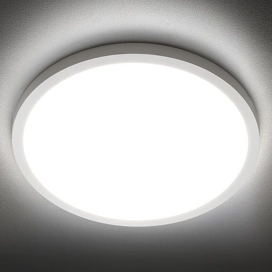 LED Flush Mount Ceiling Light Fixture, 5000K Daylight White, 2400LM, 12 Inch 24W White Round Flat Bedroom Lights, 240W Equiv. Non-Dimmable