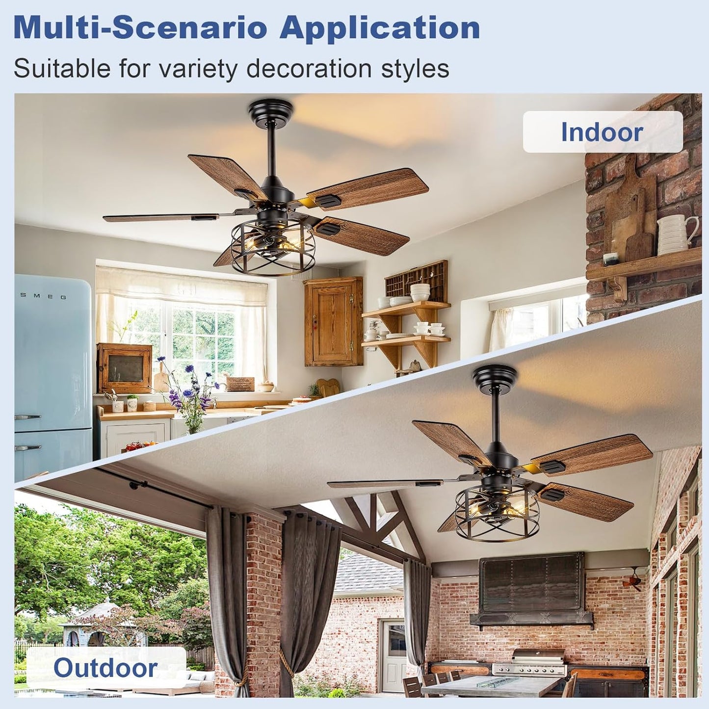 Ceiling Fans with Lights for Farmhouse: 42 Inch Caged Ceiling Fans 5 Blades - Industrial Ceiling Fan with Remote for Bedroom Living Room
